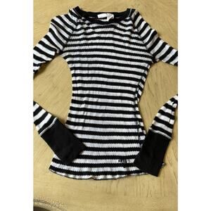 90s VTG ROXY Striped Shirt Black Sheer Thumbs 90s Sheer Goth Surfer Girl Med